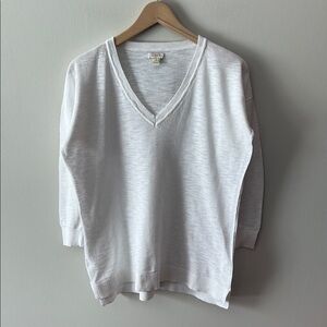 J Crew Cotton Slub V-Neck Sweater White Size Small
